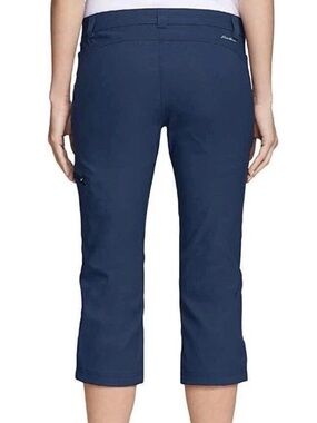 NWT Eddie Bauer Rainier Capri Cargo Pants Womens 16 Blue Stretch Travel Hiking